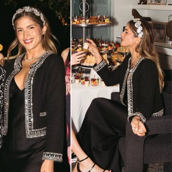 MISA Los Angeles Curtis Tweed Embellished Jacket in Black Size XS - Picture 13 of 13